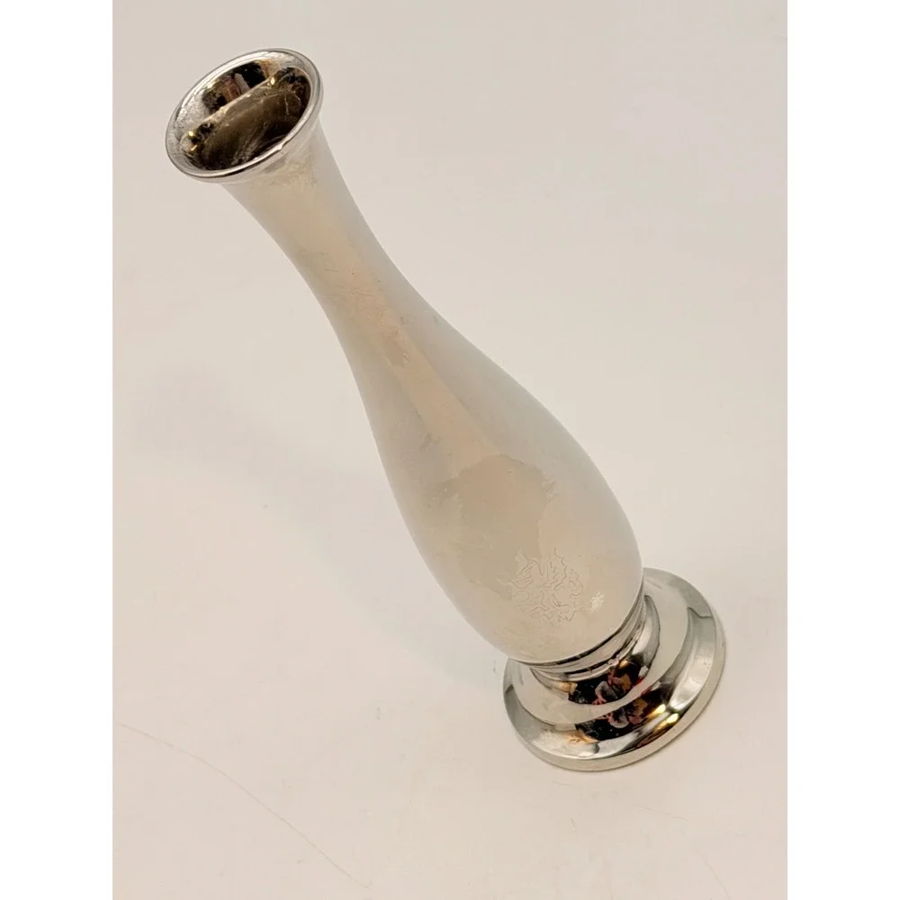 Vintage Silver Plated Bud Vase Etched Floral Design 6 Inch Trumpet Style Decor